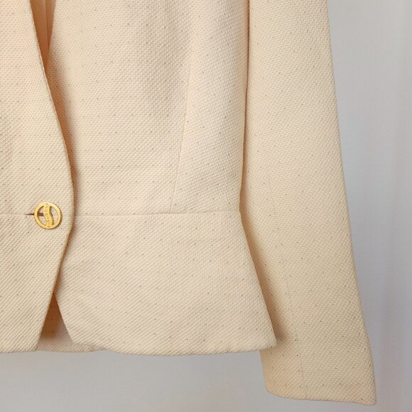 Vintage Givenchy collarless deep V neck blazer neutral cream, tailored jacket - Picture 7 of 16